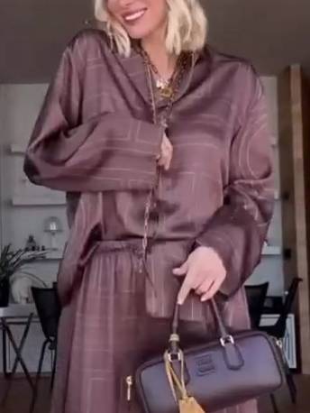 Geometric Letter Print Shirt Wide Leg Suit-Shirt