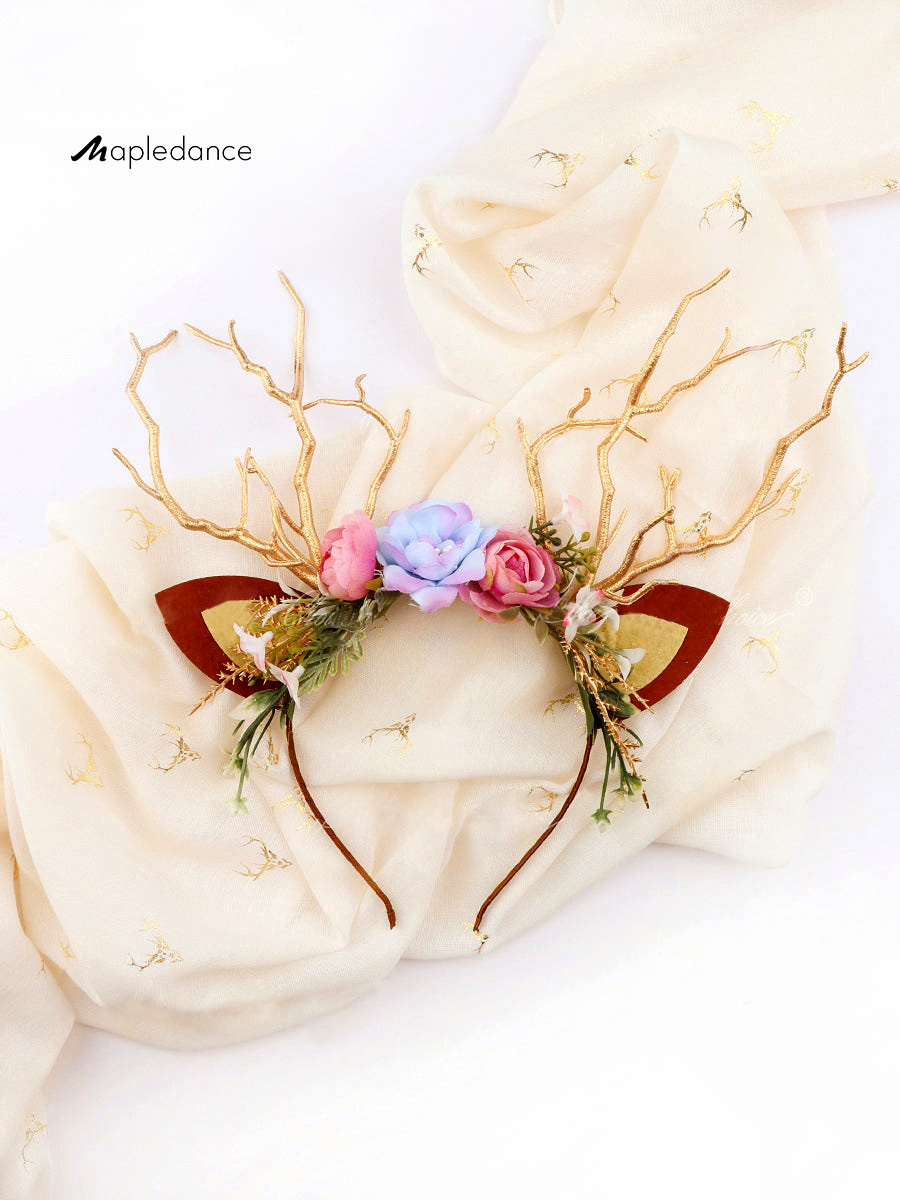Flower Beauty and the Beast Christmas Reindeer Headband