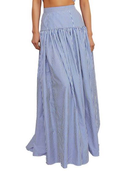 Striped Stand Collar Shirt And Skirt Suit-Shirt