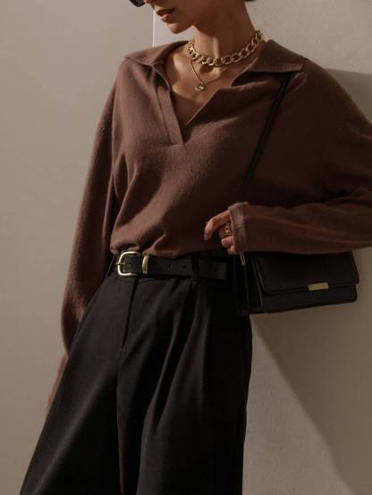 Polo Neck Knitted Pullover Sweater