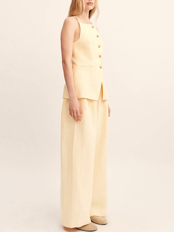Minimalist Sling Tank Top And Wide Leg Pants Suit-Pants