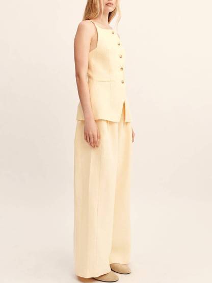 Minimalist Sling Tank Top And Wide Leg Pants Suit-Top
