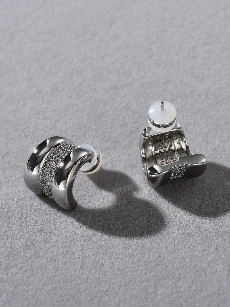 Exquisite Inlaid C- Shaped Stud Earrings