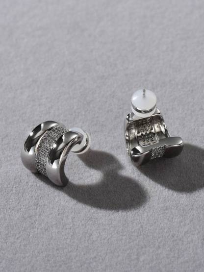 Exquisite Inlaid C- Shaped Stud Earrings