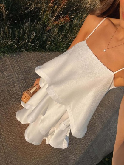 Elegant Three-layer Ruffle Sling Maxi Dress