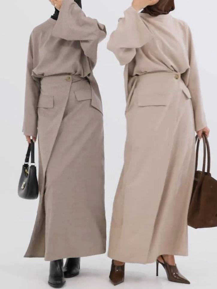 Minimalist Long Sleeve Top And Skirt Set