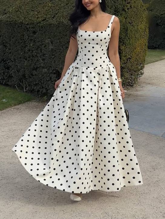 Retro Polka Dot Sling Maxi Dress
