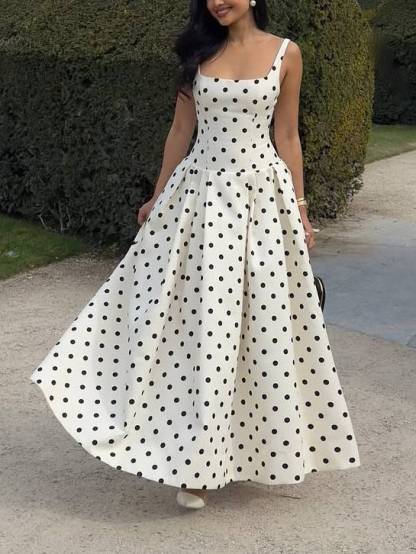 Retro Polka Dot Sling Maxi Dress