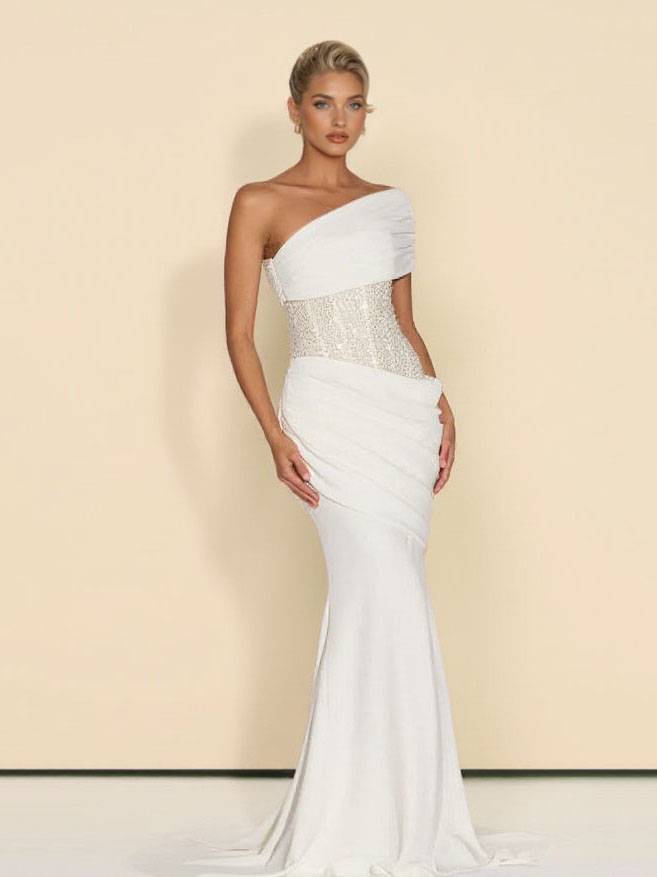 Sequin Splicing Off-Shoulder Pleated Maxi Dress