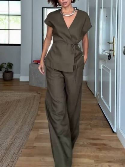 Minimalist Vest And Wide Leg Pants Suit-Pants