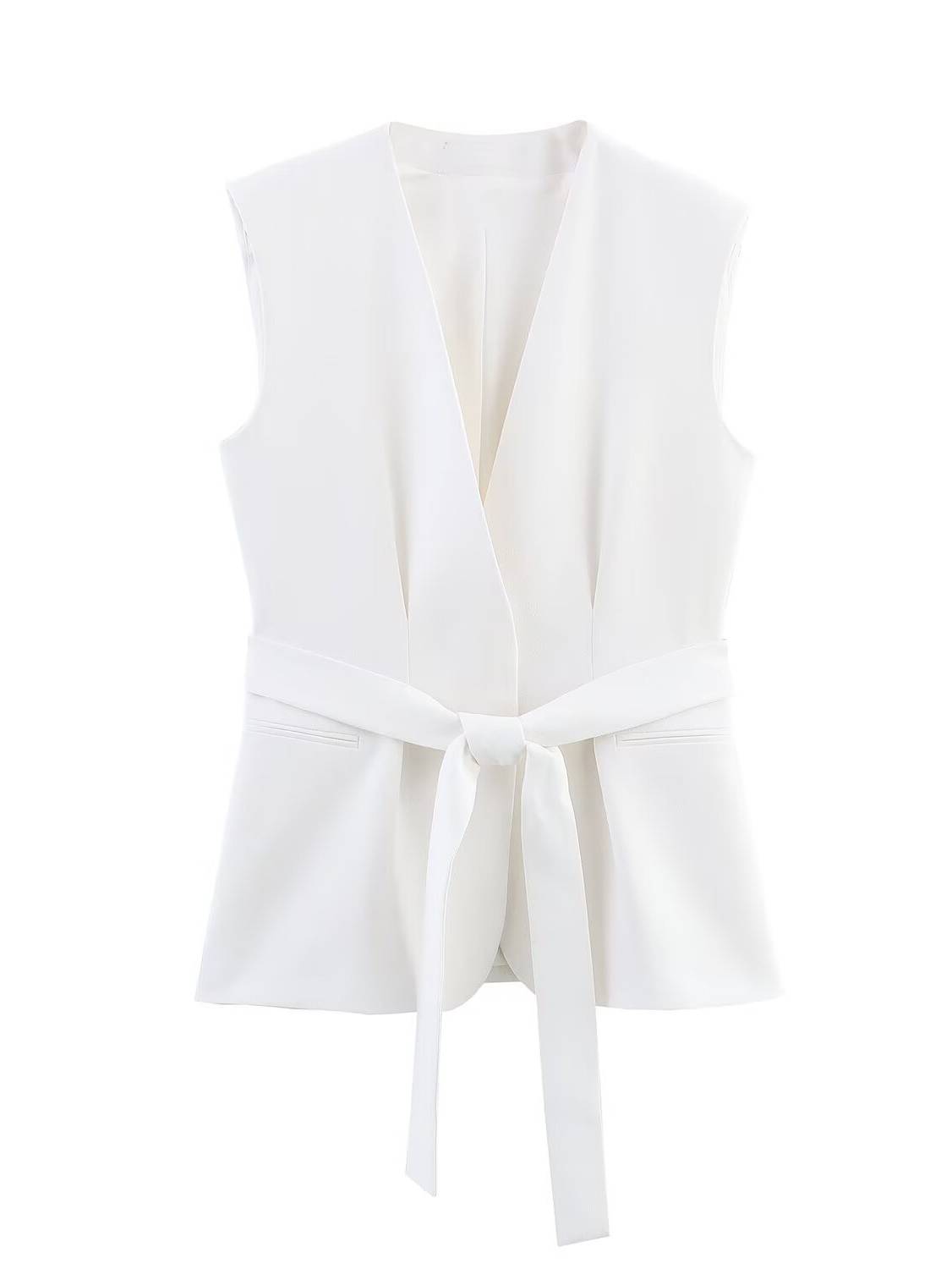 Minimalist V-neck Vest And Wide-leg Pants Suit-Pants