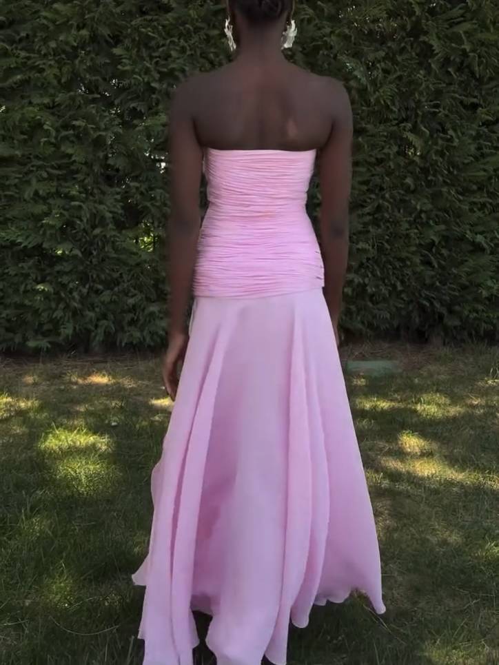 Tube Top Pleated Hip-hugging Loose Hem Maxi Dress