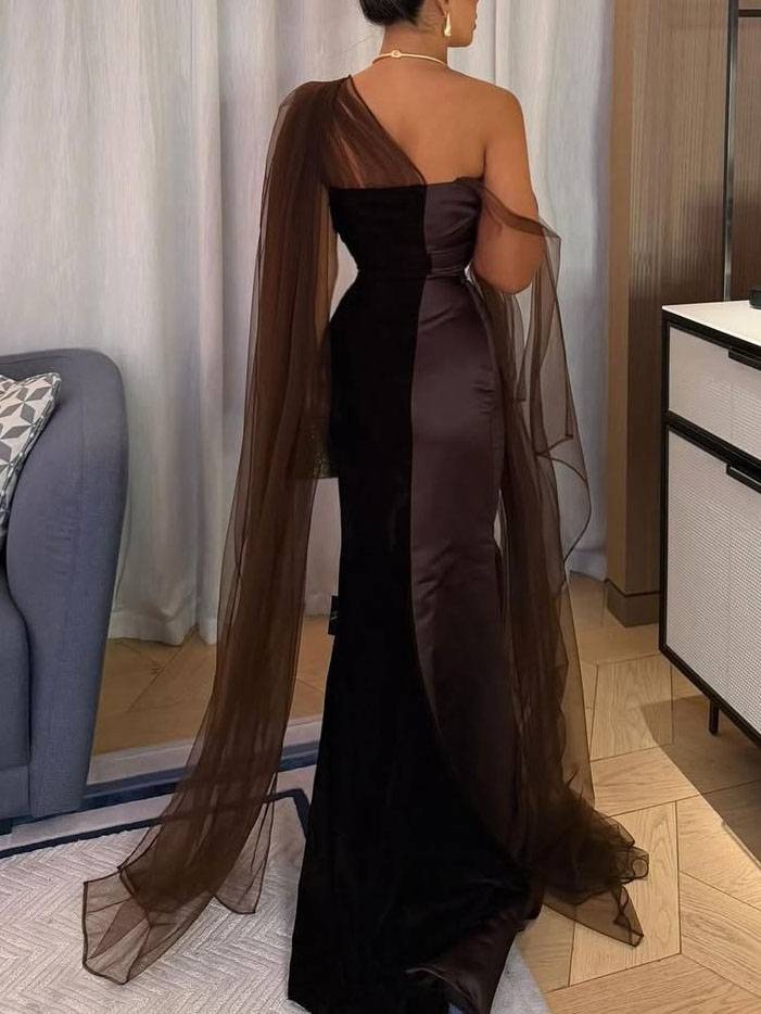 Tulle Ribbon Color Contrast Design Maxi Dress