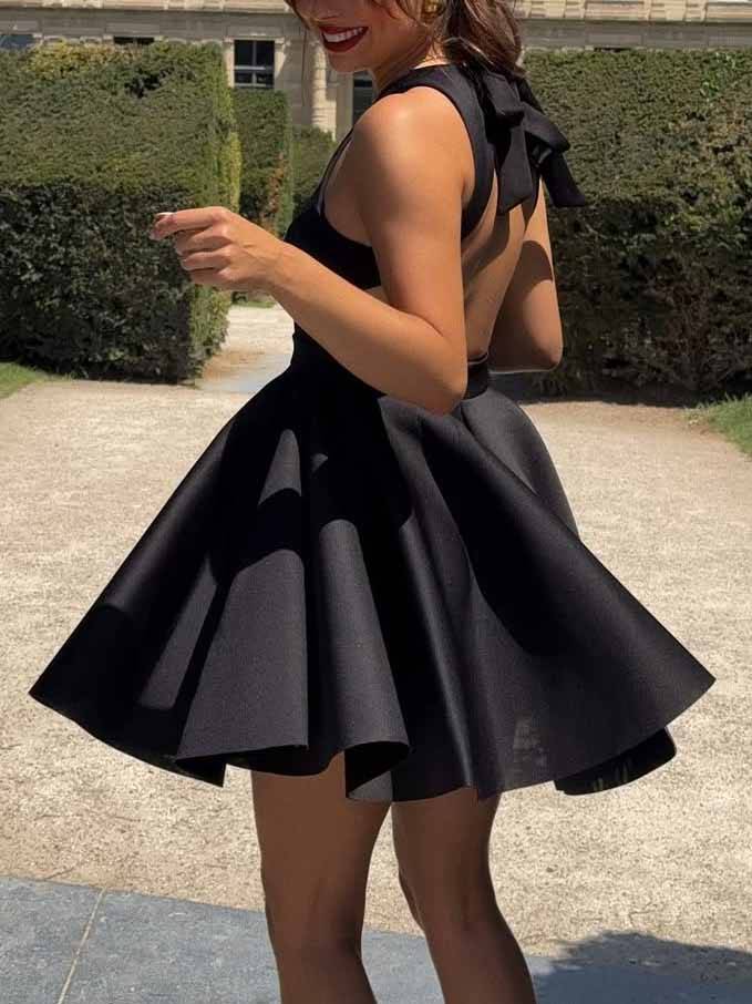 Backless High Waist A-Line Skirt Mini Dress