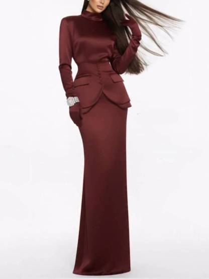 Long Sleeve Maxi DressWaist Belt Design Set
