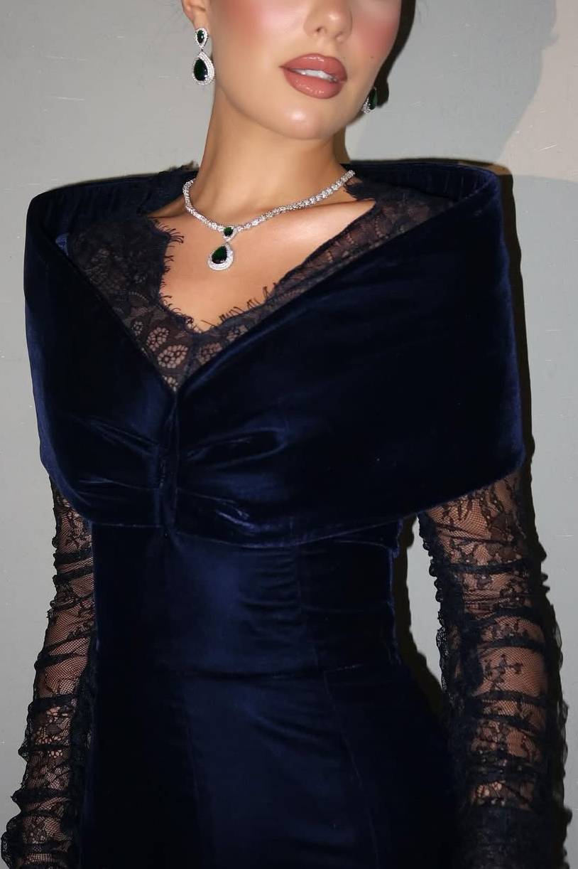 Velvet Splicing Lace Maxi Dress