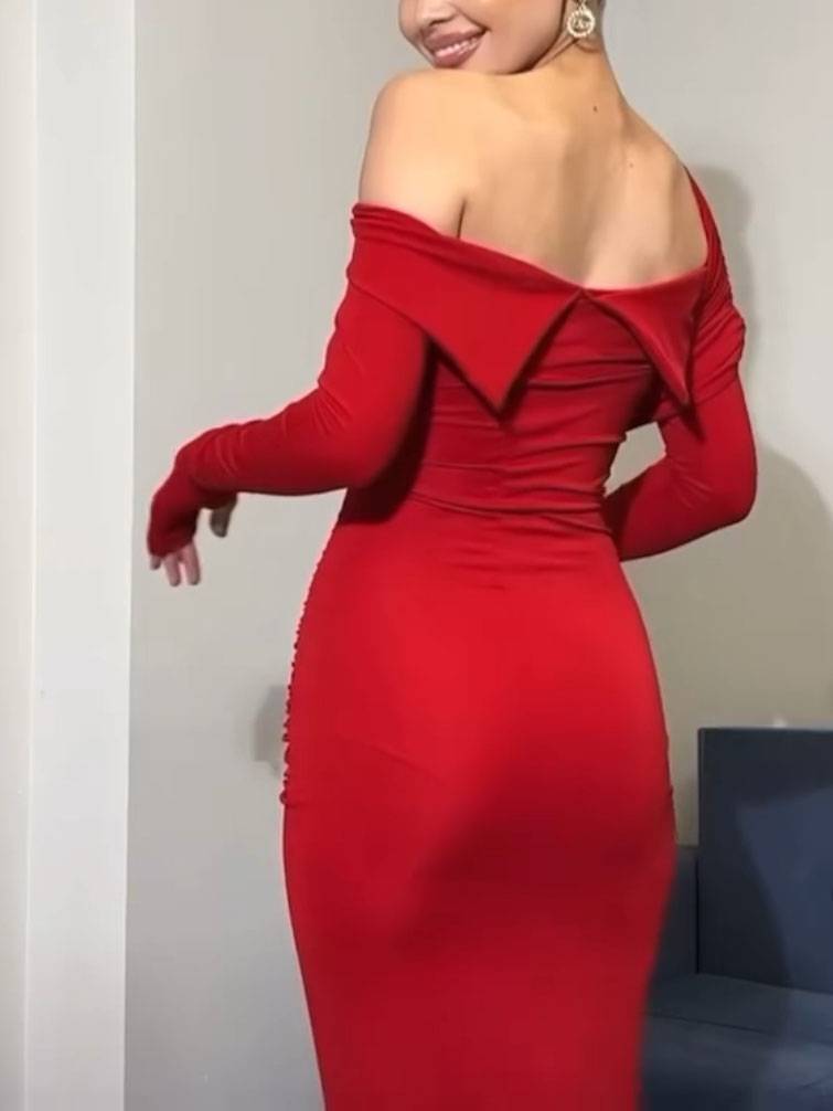 Cross-over Design Off-shoulder Pleated Maxi Dress