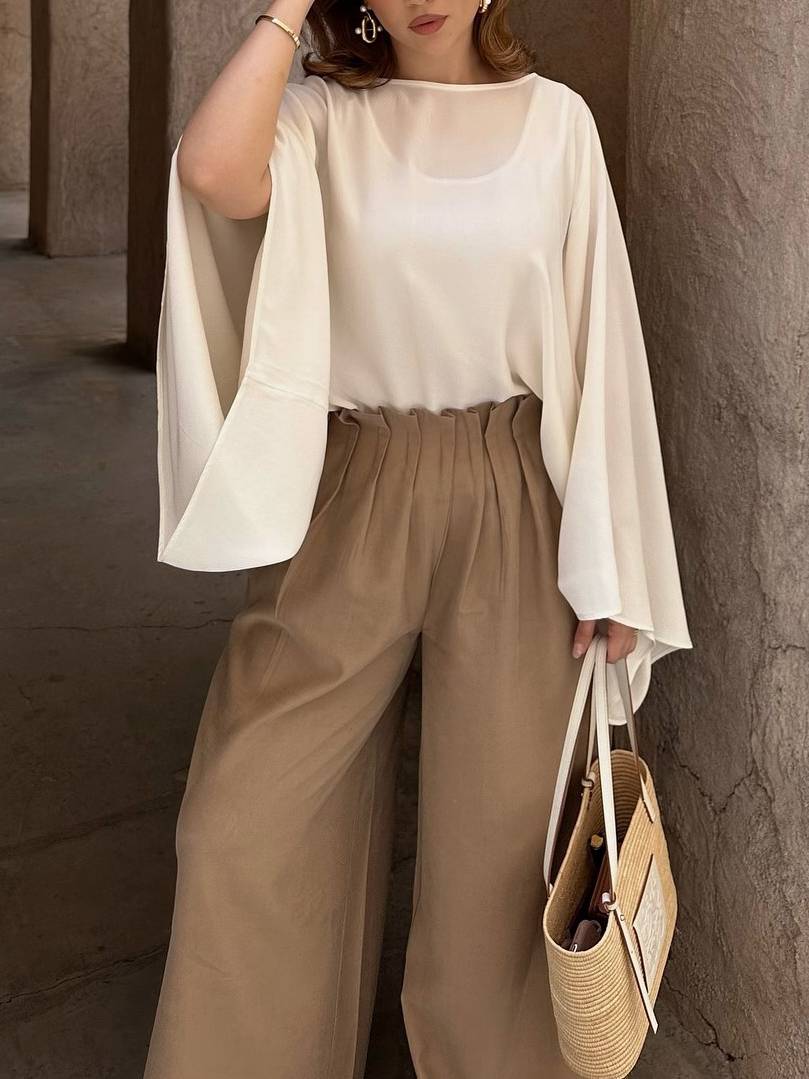 Old Money Shirt And High Waist Wide Leg Pants Suit-Shirt