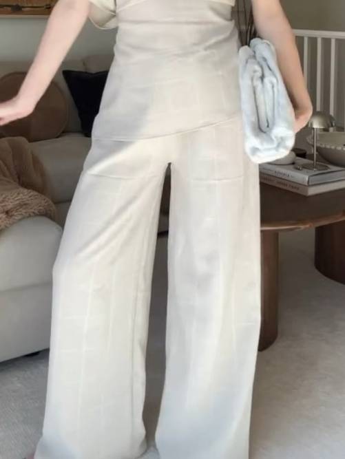 Off-shoulder Slit Top And Wide-leg Pants Suit - Pants