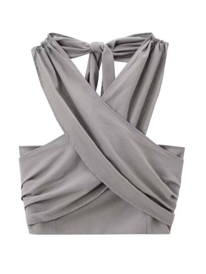 Cross Halter Tank Top And Wide Leg Pants Suit-Tank Top