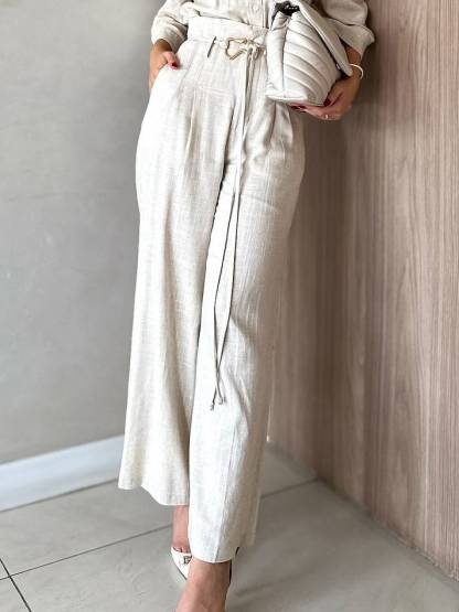 Minimalist Shirt And Wide Leg Pants Suit-Pants