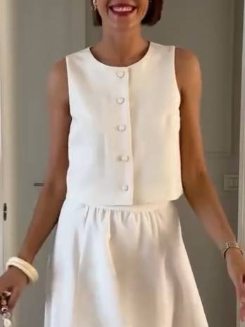 Elegant Vest And Side Slit Skirt Suit - Vest