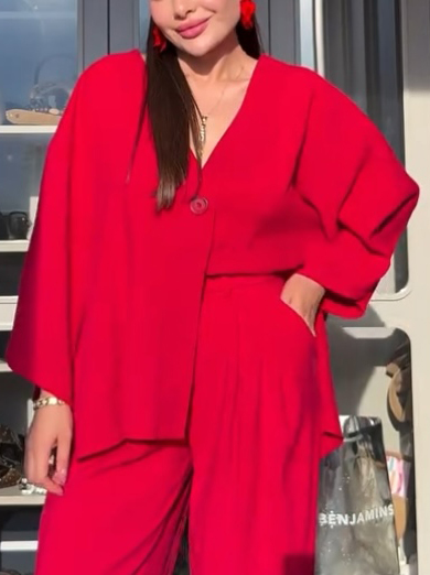 Minimalist Loose Shirt And Wide Leg Pants Suit-Shirt