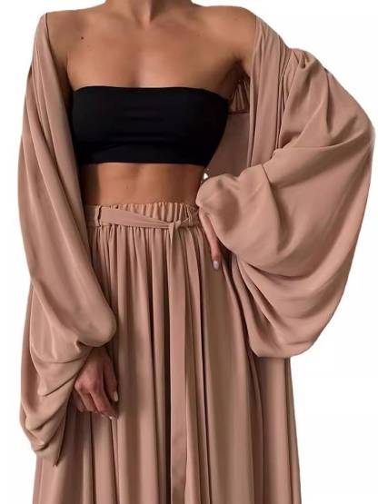 Long Shirt Wide Leg Pants Tube Top Three-piece Set