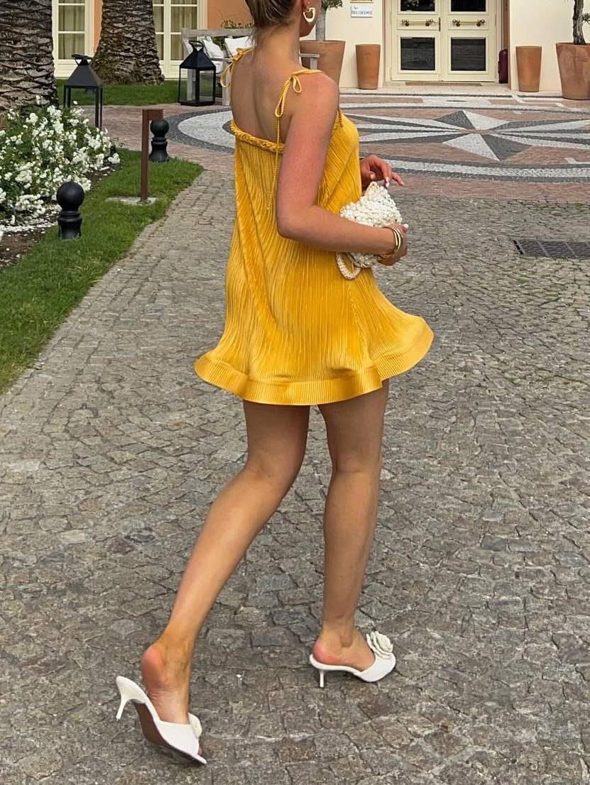 Pleated Sling Mini Dress