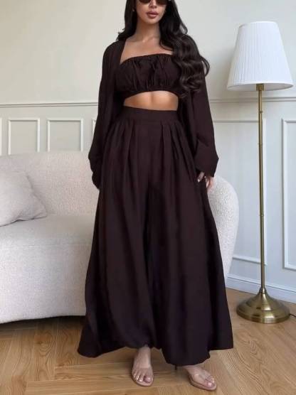 Tube Top Wide Leg Pants and Shawl Three-piece Set