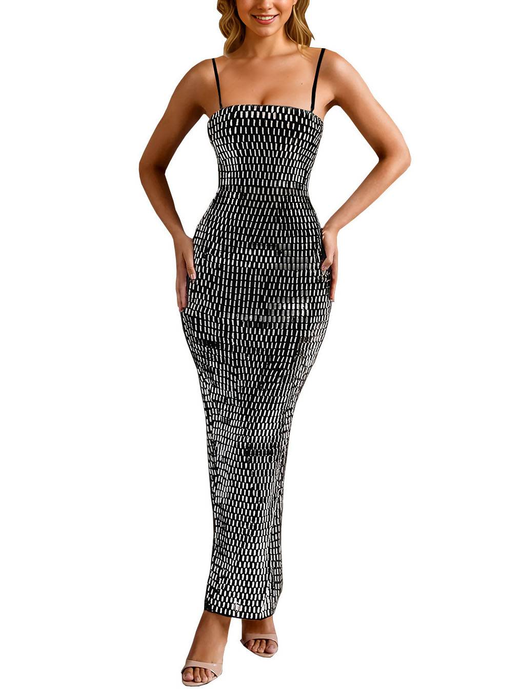 Shiny Sling Slim Fit Maxi Dress
