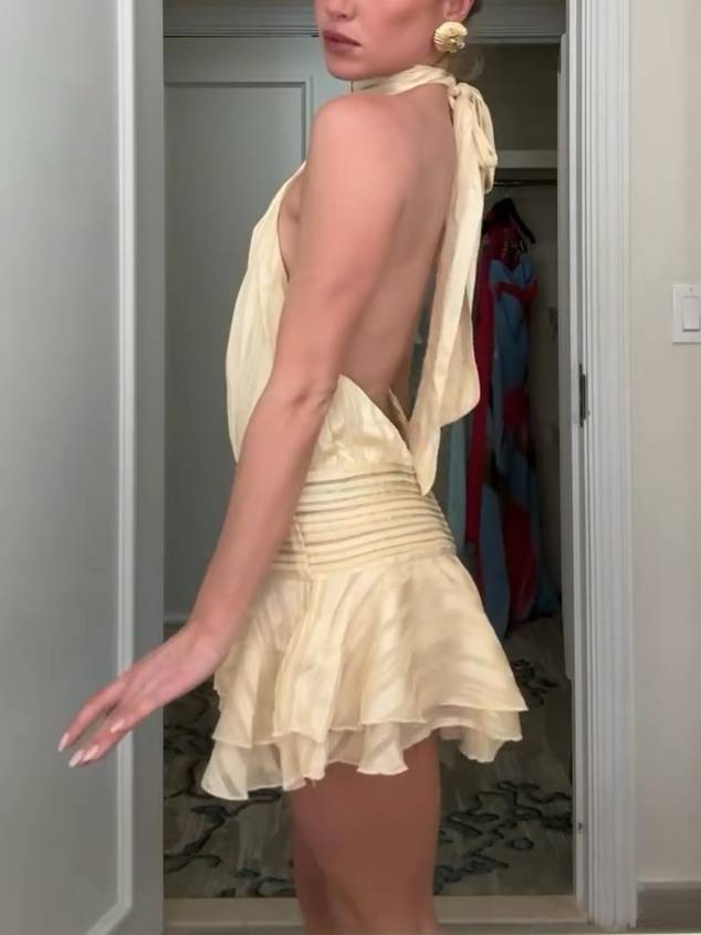 Halter Neck Ruffle Hem Mini Dress