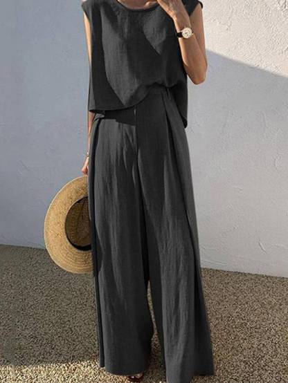 Loose Sleeveless Top Wide-leg Pants Two-piece Set