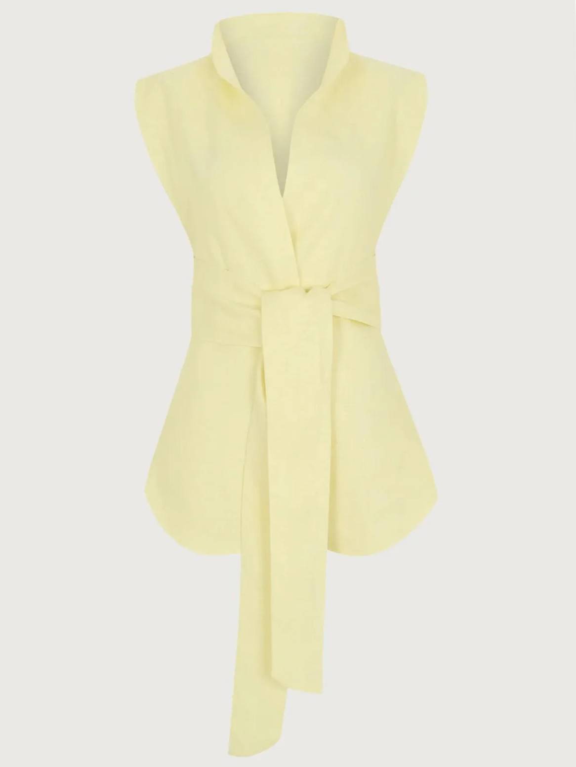 Minimalist Old Money Stand Collar Belt Vest And Shorts Set - Vest