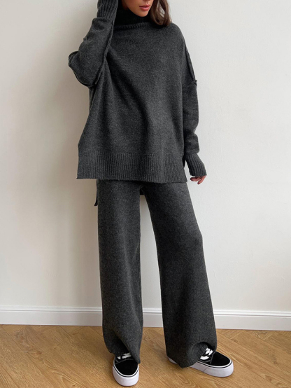 Lazy Thickened Knit Pants Suit