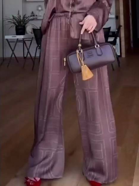 Geometric Letter Print Shirt Wide Leg Suit-Pants