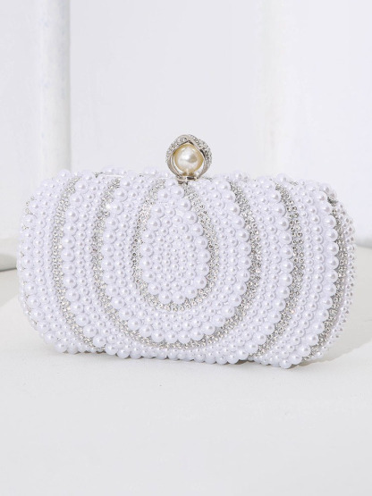 Vintage Ladies Pearl Evening Bag Handmade Beaded Embroidery Bag