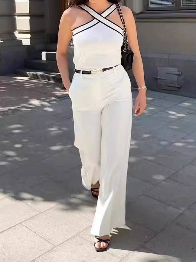 Contrast Color Cross-Strap Knit Vest