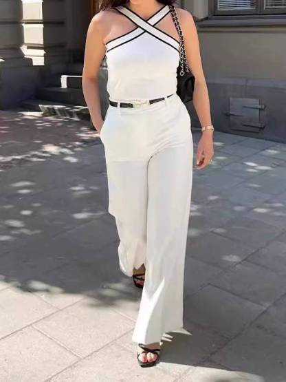 Contrast Color Cross-Strap Knit Vest