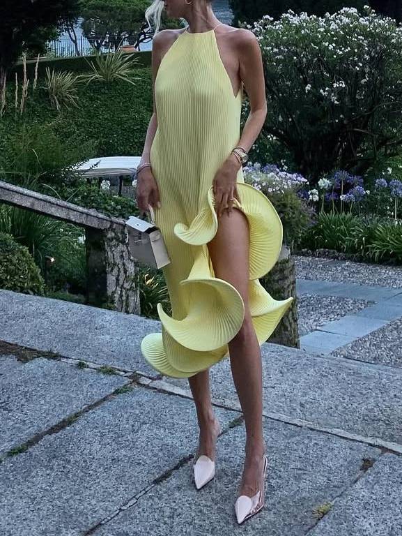 Asymmetric Rolled Hem Midi Dress