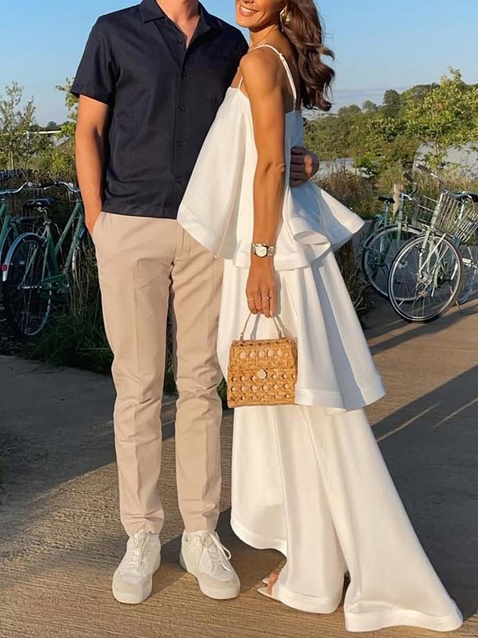 Elegant Three-layer Ruffle Sling Maxi Dress