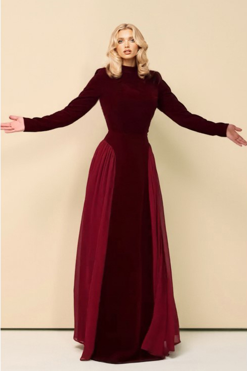 Velvet High-waisted A- Line Maxi Dress