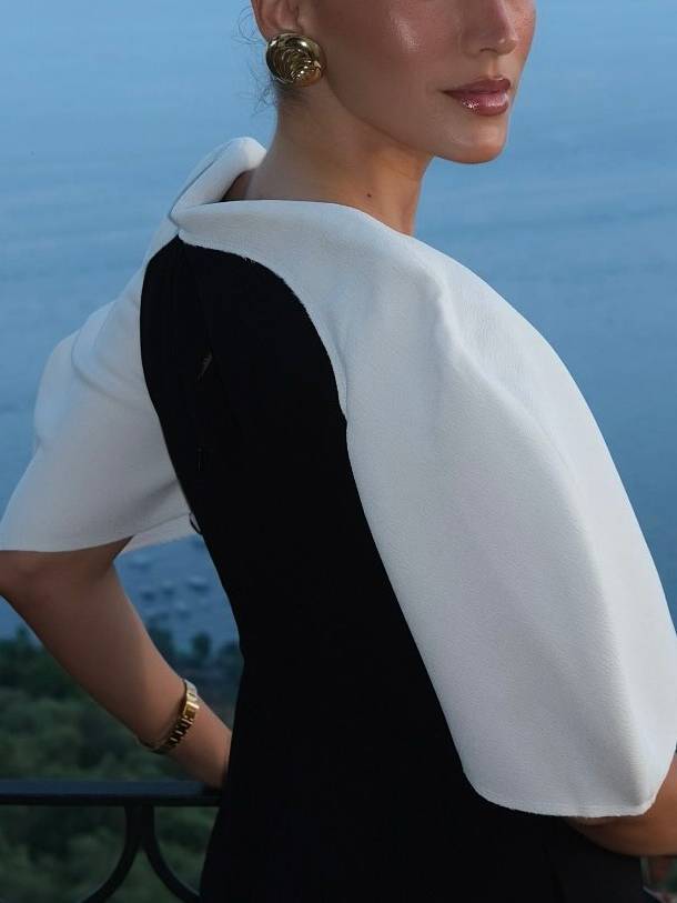 Elegant Black And White Color Contrast Mini Dress