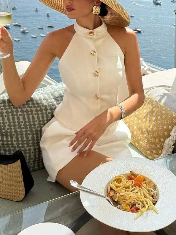 Minimalist Strapless Vest And Shorts Suit-Top