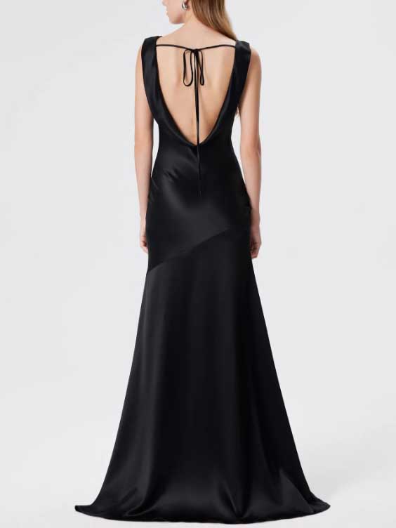 Elegant Swing Collar Backless Maxi Dress