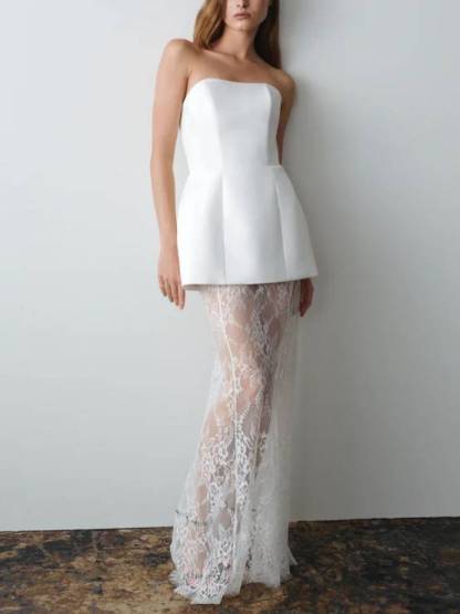 Elegant Tube Top Lace Maxi Dress