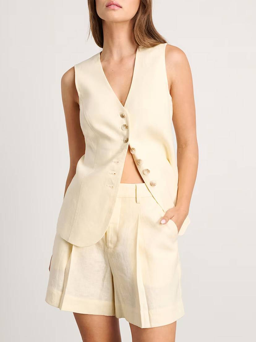 Minimalist Cotton Linen Vest And Shorts Suit