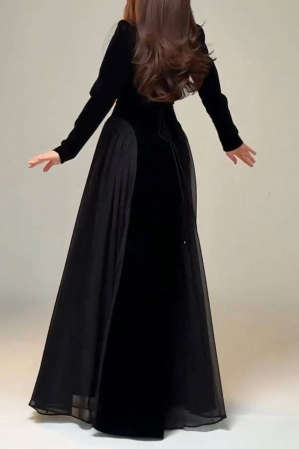 Velvet High-waisted A- Line Maxi Dress