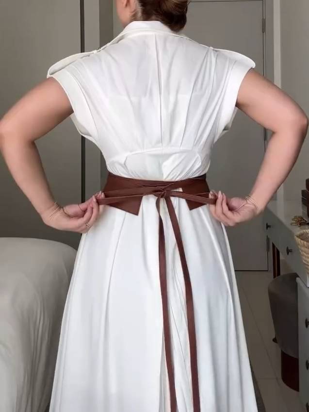 Minimalist Military Style High-Waisted Shirt Dress