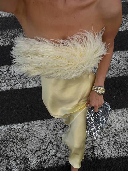 Light Luxury Feather Tube Top Maxi Dress